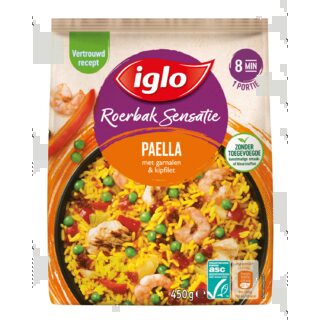 Iglo Roerbaksensatie paella kipfilet garnalen
